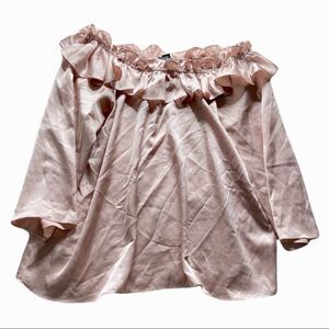 Forever 21 Silky Pink Off Shoulder Classy Femme Girly Top Ruffled Blouse